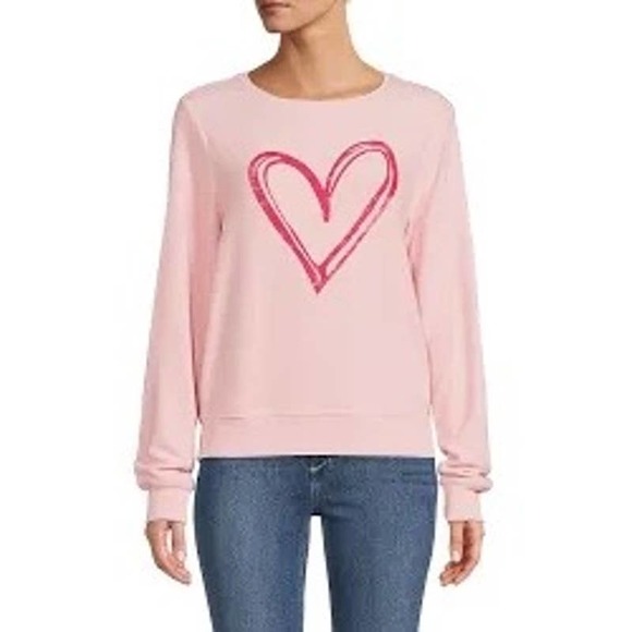 Wildfox NEW Women Size Medium Sketchy Heart Graphic Fleece Sweatshirt Pullover - Picture 2 of 8